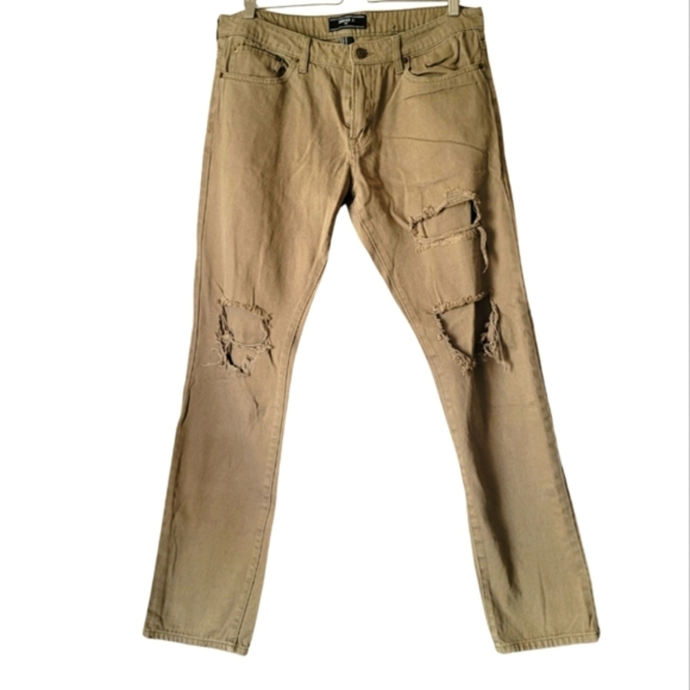 𝅺FOREVER 21 Distressed Straight Jeans for Men in Brown Size 34
